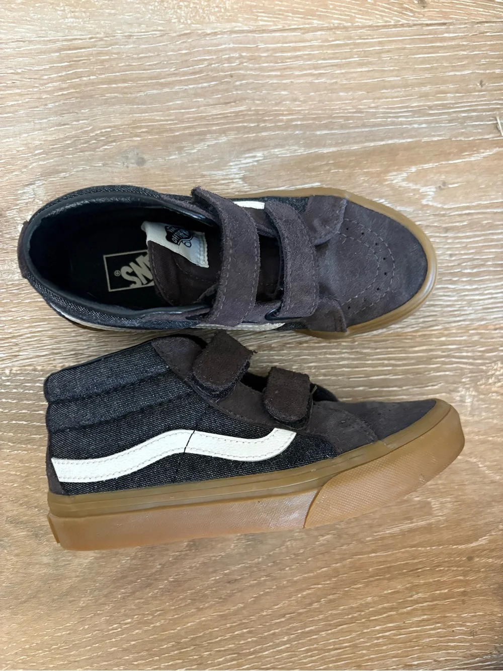VANS Kids Brown Suede High-Top Sneakers with Gum Sole
